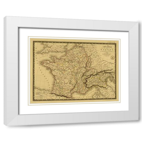 Carte generale des Gaules, 1821 - Tea Stained White Modern Wood Framed Art Print with Double Matting by Brue, Adrien Hubert