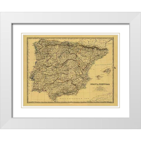 Spain, Portugal, 1861 - Tea Stained White Modern Wood Framed Art Print with Double Matting by Johnston, Alexander Keith