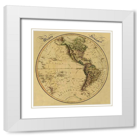 Western Hemisphere, 1831 - Tea Stained White Modern Wood Framed Art Print with Double Matting by Lizars, Daniel