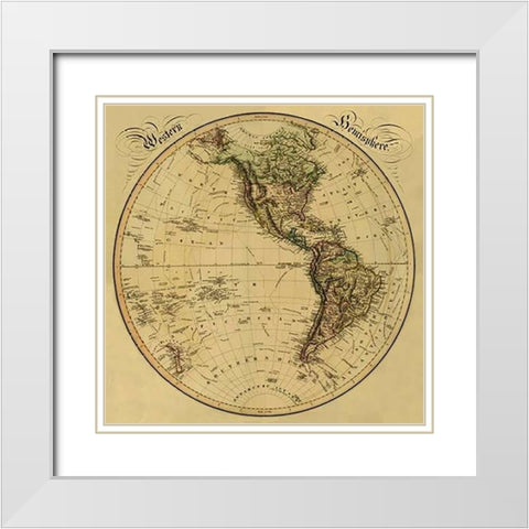 Western Hemisphere, 1831 - Tea Stained White Modern Wood Framed Art Print with Double Matting by Lizars, Daniel