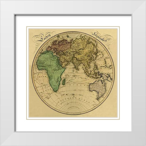 Eastern Hemisphere, 1831 - Tea Stained White Modern Wood Framed Art Print with Double Matting by Lizars, Daniel