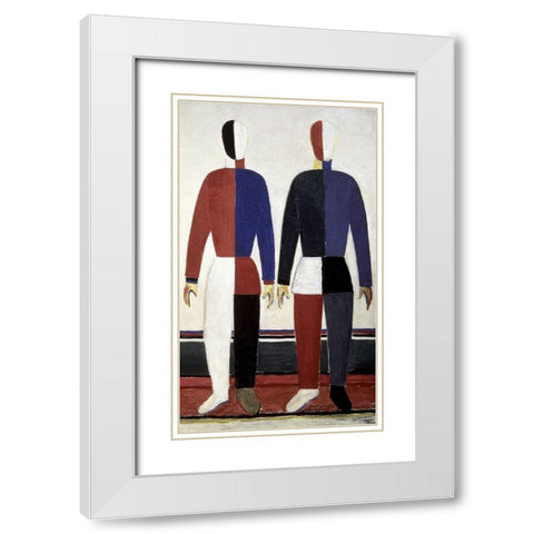 Sportsmen (right) White Modern Wood Framed Art Print with Double Matting by Malevich, Kazimir