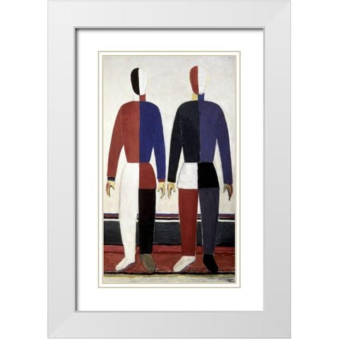 Sportsmen (right) White Modern Wood Framed Art Print with Double Matting by Malevich, Kazimir