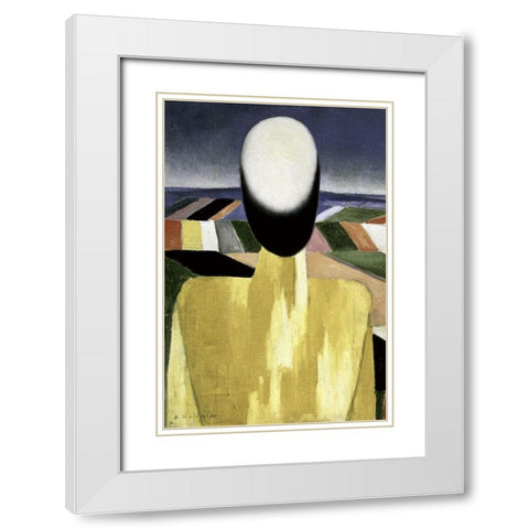 Two Farmers (left) White Modern Wood Framed Art Print with Double Matting by Malevich, Kazimir