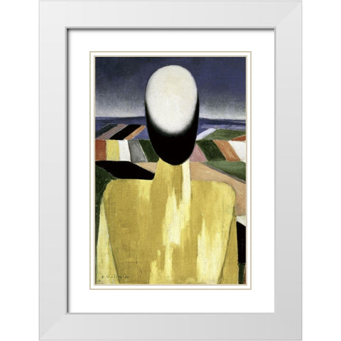 Two Farmers (left) White Modern Wood Framed Art Print with Double Matting by Malevich, Kazimir
