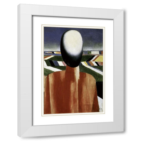 Two Farmers (right) White Modern Wood Framed Art Print with Double Matting by Malevich, Kazimir