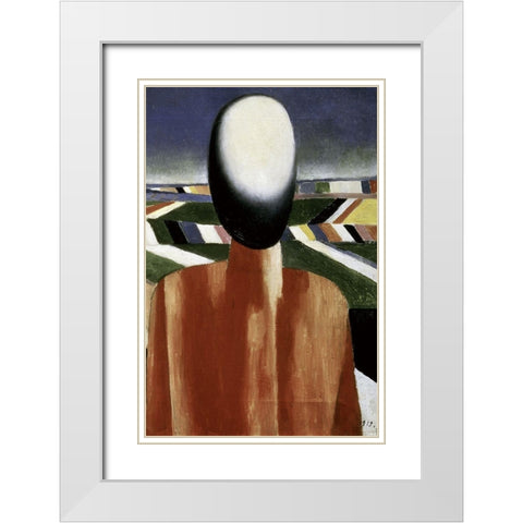 Two Farmers (right) White Modern Wood Framed Art Print with Double Matting by Malevich, Kazimir