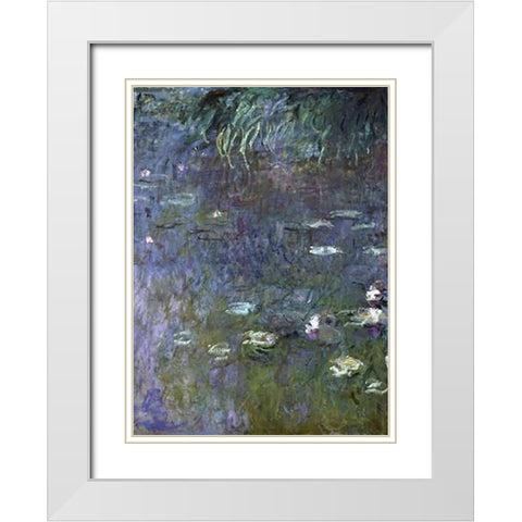 Water Lilies: Morning, c. 1914-26 (right) White Modern Wood Framed Art Print with Double Matting by Monet, Claude