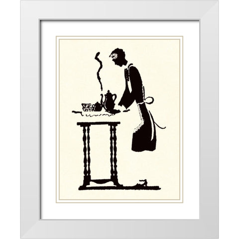 Maid Prepares Hot and Steaming Coffee White Modern Wood Framed Art Print with Double Matting by Parrish, Maxfield