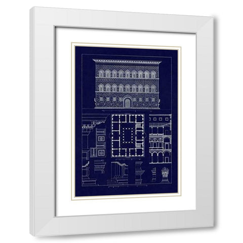 Palazzo Strozzi at Florence (Blueprint) White Modern Wood Framed Art Print with Double Matting by Buhlmann, J.