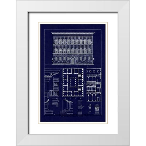Palazzo Strozzi at Florence (Blueprint) White Modern Wood Framed Art Print with Double Matting by Buhlmann, J.