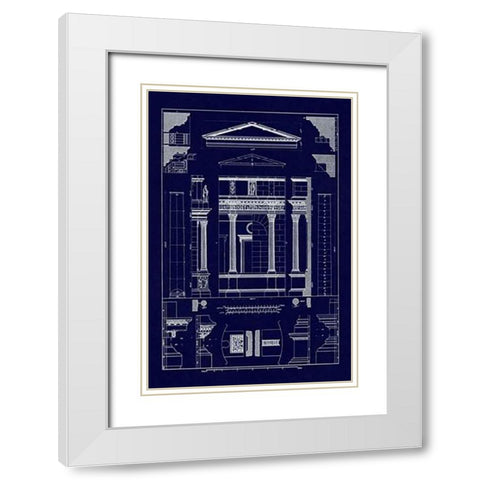 Pediment of Temple at Assisi (Blueprint) White Modern Wood Framed Art Print with Double Matting by Buhlmann, J.
