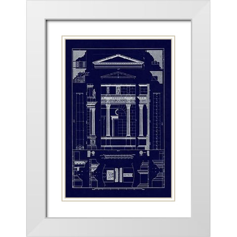 Pediment of Temple at Assisi (Blueprint) White Modern Wood Framed Art Print with Double Matting by Buhlmann, J.
