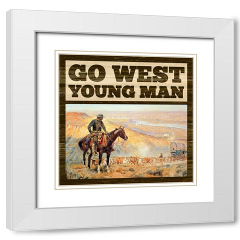 Western - Go West Young Man White Modern Wood Framed Art Print with Double Matting by BG Studio