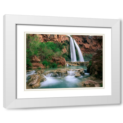 Havasu Creek, lined with Cottonwood trees, Havasu Falls, Grand Canyon, Arizona White Modern Wood Framed Art Print with Double Matting by Fitzharris, Tim