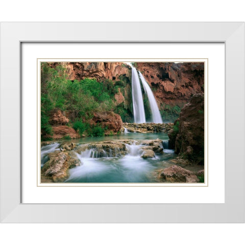 Havasu Creek, lined with Cottonwood trees, Havasu Falls, Grand Canyon, Arizona White Modern Wood Framed Art Print with Double Matting by Fitzharris, Tim