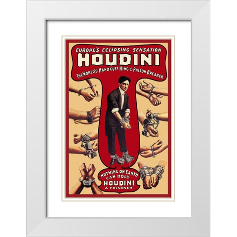 Magicians: Houdini: The Worlds Handcuff King and Prison Breaker White Modern Wood Framed Art Print with Double Matting by Russel and Morgan