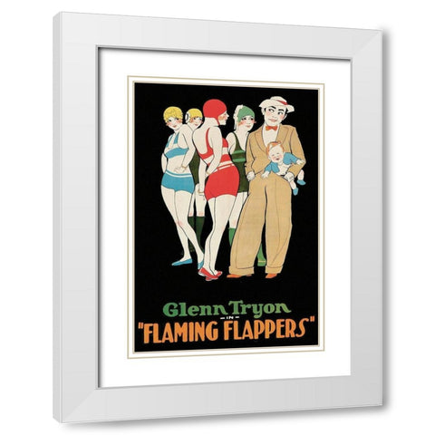 Vintage Film Posters: Flaming Flappers White Modern Wood Framed Art Print with Double Matting by Unknown