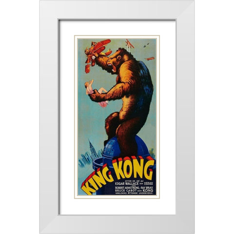 Vintage Film Posters: King Kong White Modern Wood Framed Art Print with Double Matting by Unknown