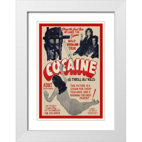 Vintage Vices: Cocaine: The Thrill the Kills White Modern Wood Framed Art Print with Double Matting by Vintage Vices