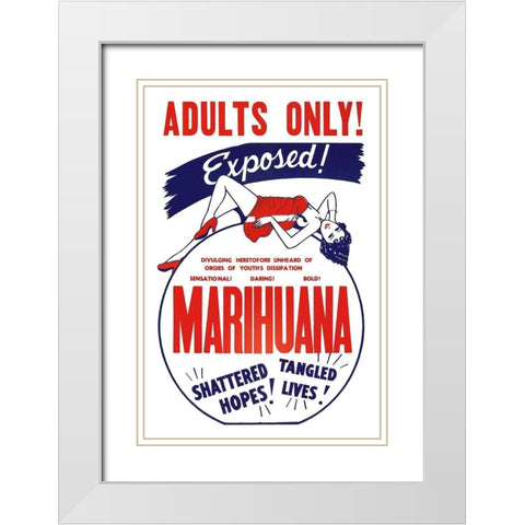 Vintage Vices: Adults Only! Marihuana White Modern Wood Framed Art Print with Double Matting by Vintage Vices