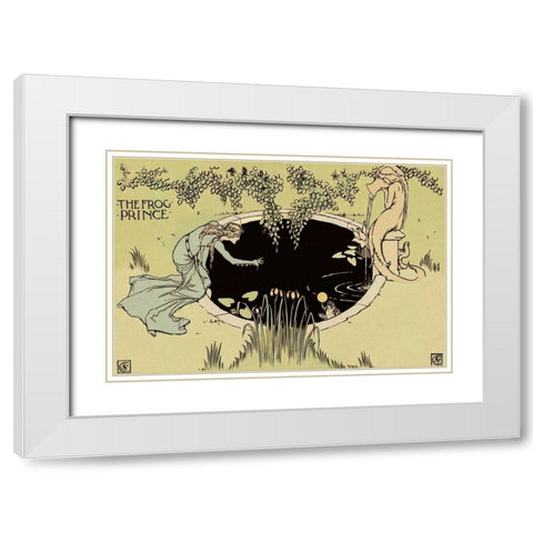 Frog Prince - The Fountain White Modern Wood Framed Art Print with Double Matting by Crane, Walter