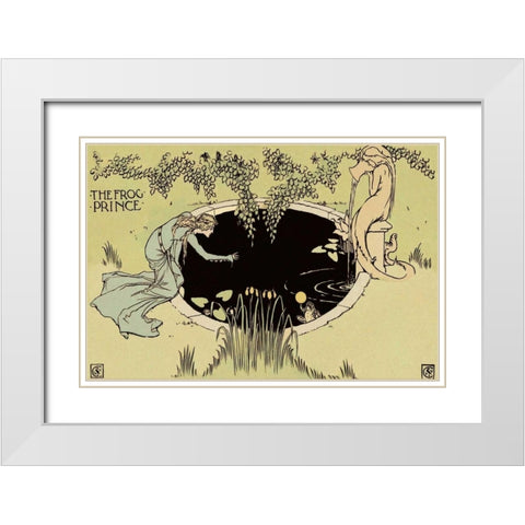 Frog Prince - The Fountain White Modern Wood Framed Art Print with Double Matting by Crane, Walter