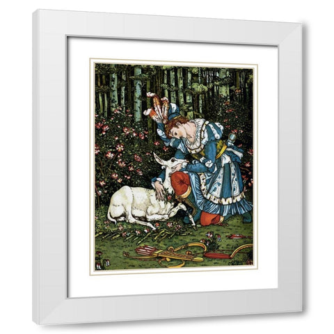 Hind in the Wood - In the Forest White Modern Wood Framed Art Print with Double Matting by Crane, Walter