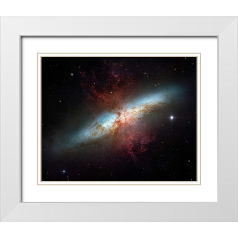 M82 - Starburst Galaxy White Modern Wood Framed Art Print with Double Matting by NASA