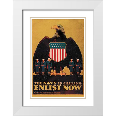 WWI: Navy is Calling: Enlist Now White Modern Wood Framed Art Print with Double Matting by Britton