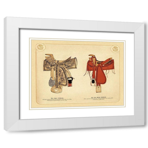 Saddles and Tack: Texas and Red Texas Saddles White Modern Wood Framed Art Print with Double Matting by Unknown