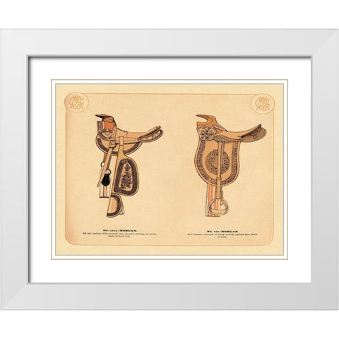 Saddles and Tack: Morgan Saddles #1 White Modern Wood Framed Art Print with Double Matting by Unknown