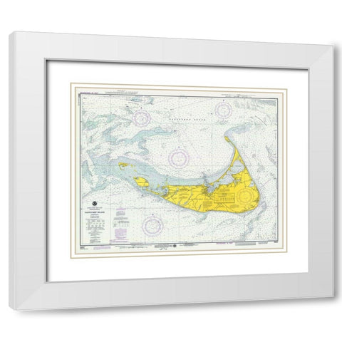 Nautical Chart - Nantucket Island ca. 1975 White Modern Wood Framed Art Print with Double Matting by NOAA Historical Map and Chart Collection