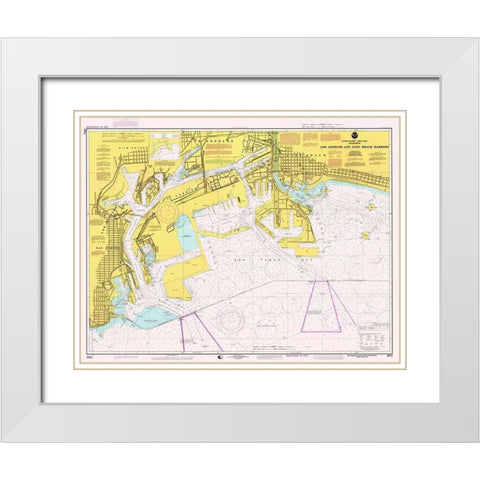 Nautical Chart - Los Angeles and Long Beach Harbors ca. 1998 White Modern Wood Framed Art Print with Double Matting by NOAA Historical Map and Chart Collection