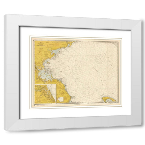 Nautical Chart - Massachusetts Bay ca. 1970 - Sepia Tinted White Modern Wood Framed Art Print with Double Matting by NOAA Historical Map and Chart Collection