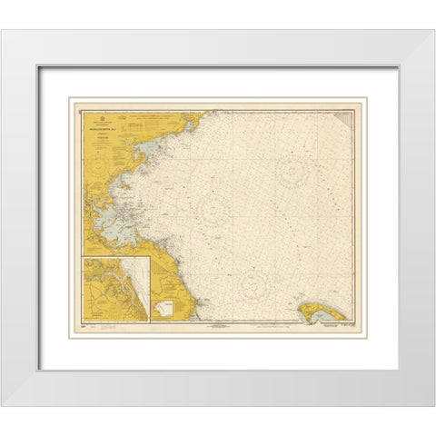 Nautical Chart - Massachusetts Bay ca. 1970 - Sepia Tinted White Modern Wood Framed Art Print with Double Matting by NOAA Historical Map and Chart Collection