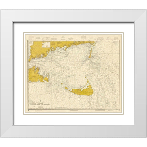Nautical Chart - Nantucket Sound and Approaches ca. 1973 - Sepia Tinted White Modern Wood Framed Art Print with Double Matting by NOAA Historical Map and Chart Collection