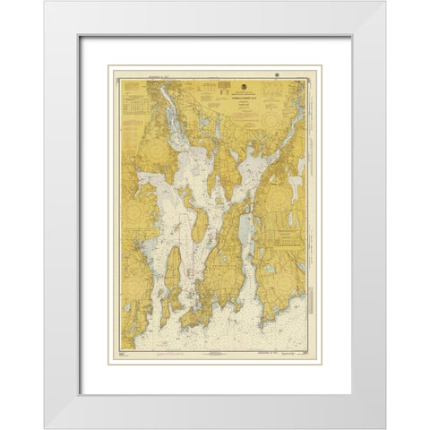 Nautical Chart - Narragansett Bay ca. 1975 - Sepia Tinted White Modern Wood Framed Art Print with Double Matting by NOAA Historical Map and Chart Collection