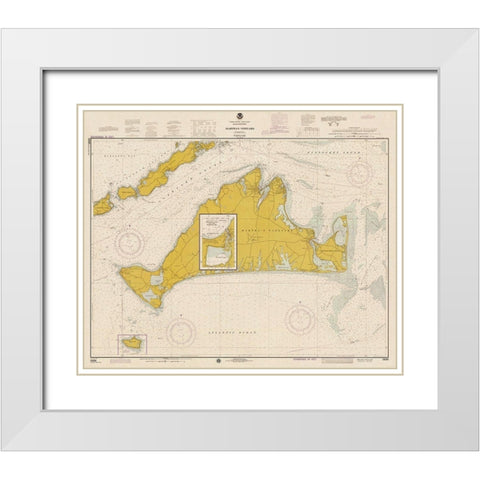 Nautical Chart - Marthas Vineyard ca. 1975 - Sepia Tinted White Modern Wood Framed Art Print with Double Matting by NOAA Historical Map and Chart Collection