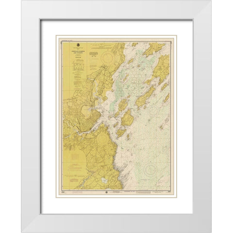 Nautical Chart - Portland Harbor and Vicinity ca. 1974 - Sepia Tinted White Modern Wood Framed Art Print with Double Matting by NOAA Historical Map and Chart Collection