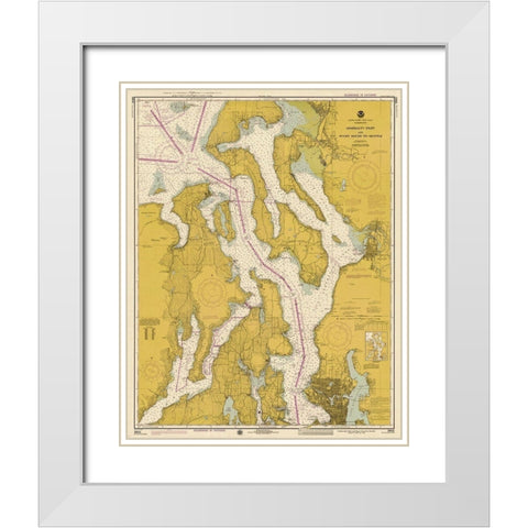 Nautical Chart - Admiralty Inlet and Puget Sound to Seattle ca. 1975 - Sepia Tinted White Modern Wood Framed Art Print with Double Matting by NOAA Historical Map and Chart Collection