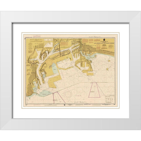 Nautical Chart - Los Angeles and Long Beach Harbors ca. 1998 - Sepia Tinted White Modern Wood Framed Art Print with Double Matting by NOAA Historical Map and Chart Collection