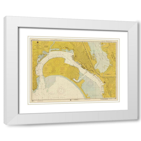Nautical Chart - San Diego Bay ca. 1974 - Sepia Tinted White Modern Wood Framed Art Print with Double Matting by NOAA Historical Map and Chart Collection