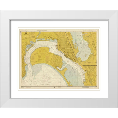 Nautical Chart - San Diego Bay ca. 1974 - Sepia Tinted White Modern Wood Framed Art Print with Double Matting by NOAA Historical Map and Chart Collection