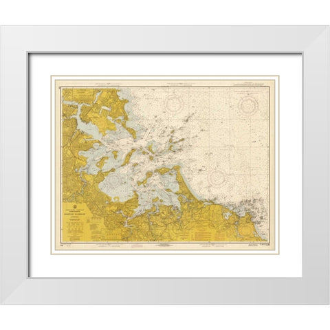 Nautical Chart - Boston Harbor ca. 1970 - Sepia Tinted White Modern Wood Framed Art Print with Double Matting by NOAA Historical Map-Chart