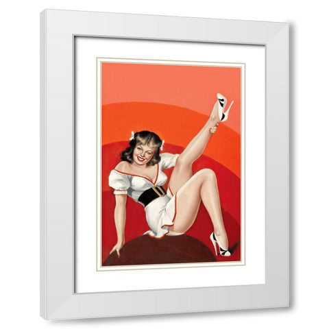 Mid-Century Pin-Ups - Titter Magazine - Winking Brunette White Modern Wood Framed Art Print with Double Matting by Driben, Peter
