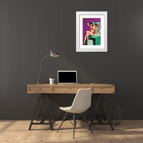 Mid-Century Pin-Ups - Bedtime Stories White Modern Wood Framed Art Print with Double Matting by Driben, Peter