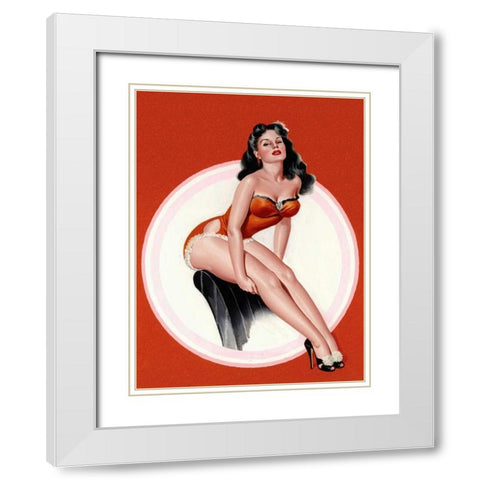 Mid-Century Pin-Ups - Eyeful Magazine - Brunette in a Red Bathing suit White Modern Wood Framed Art Print with Double Matting by Driben, Peter