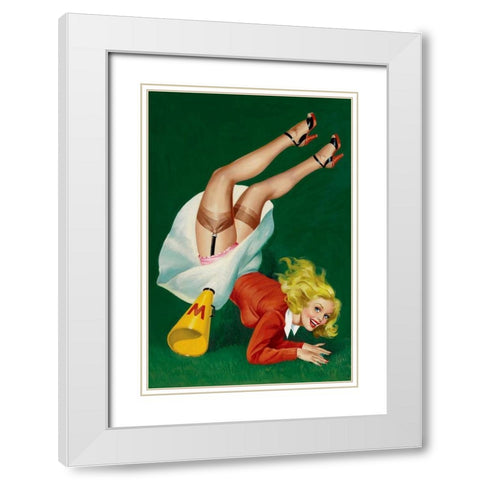 Mid-Century Pin-Ups - Titter Magazine - Cheerleader White Modern Wood Framed Art Print with Double Matting by Driben, Peter