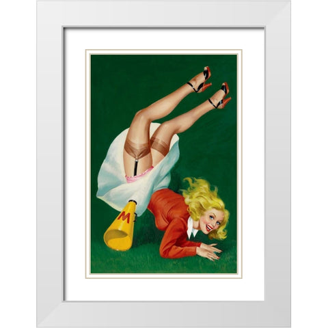 Mid-Century Pin-Ups - Titter Magazine - Cheerleader White Modern Wood Framed Art Print with Double Matting by Driben, Peter